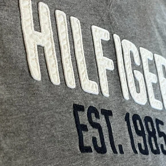 Tommy Hilfiger 1985 Raised Logo Gray Long Sleeve Heavyweight T-Shirt - Picture 5 of 9